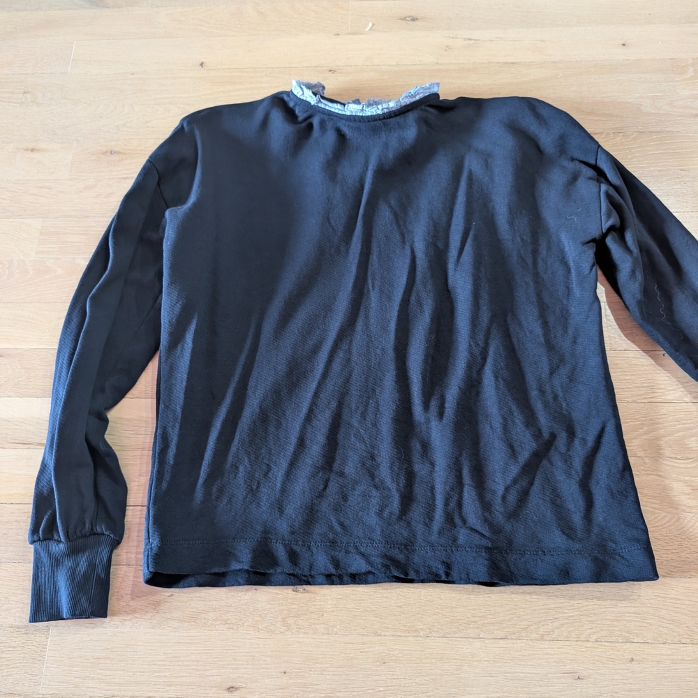LOFT Navy Ruffle Collar Top